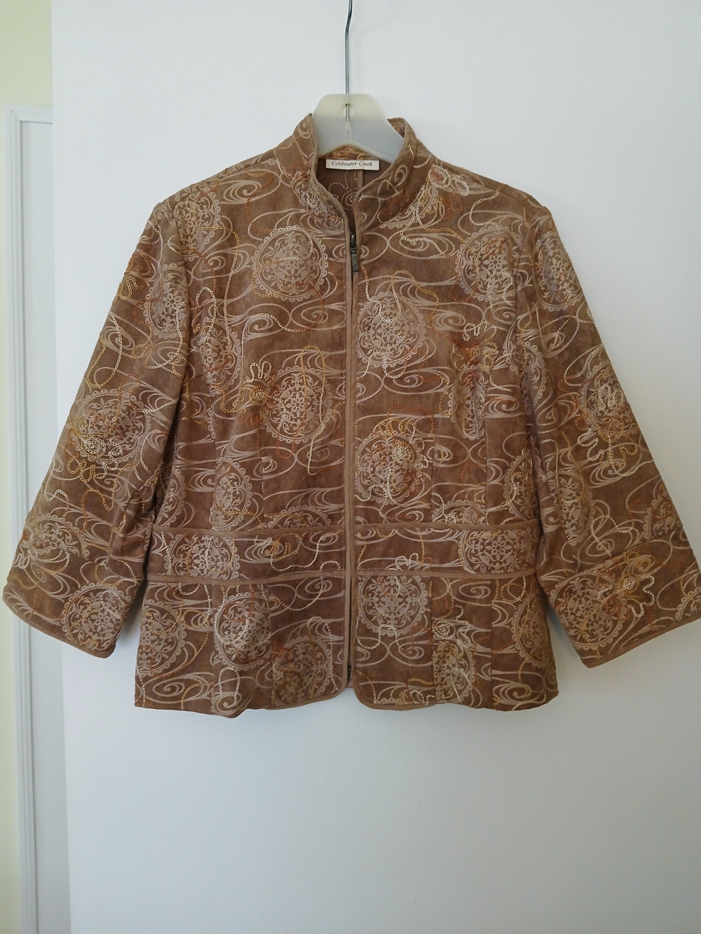 Coldwater Creek Brown Embroidered Zip-Front Jacket